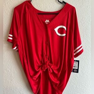 Women’s XL Cincinnati Reds MAJESTIC Button Down Jersey NWT